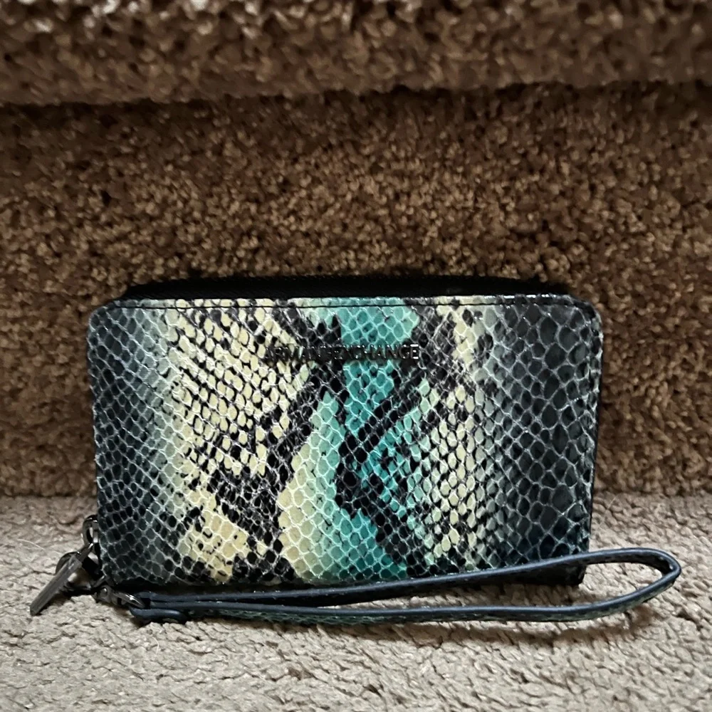 ARMANI EXCHANGE Womens Snake Print Wallet Multi Color Greens Yellow EUC